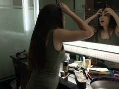 素人, 浴室, 茶髪の, 指いじり, パンティ, ピアス, ふっくら乳首, オッパイの