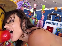 Public busty slut anally fucked outdoors by a big white cock