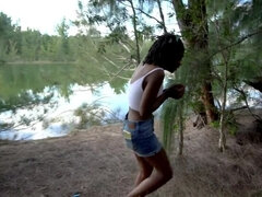 18, フェラチオ, チン, バック, 黒人, 異人種間, アウトドア, フェラする