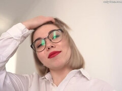 Rubia, Vestidas, Linda, Gafas, Afeitado, Medias largas, Estudiante, Tetas