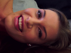 Long sex toy goes inside shaved cunny of gorgeous girl