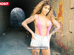 Inked Latin beauty Venus Afrodita gets pounded on rustic staircase
