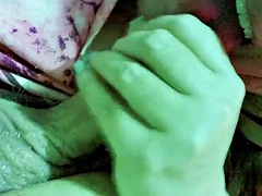 Mrs. Glutty shows her pretty face for the first time as she gives a loud and messy blowjob until he cums in her mouth!