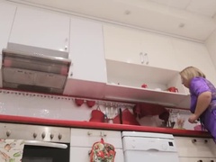 Blonde Stepmom Teased in Kitchen by Stepson Spy