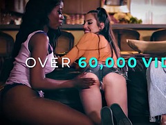 Babes, Big tits, Blowjob, Dildo, Double penetration, Huge dildo, Lesbian, Sucking