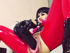 Bizarr, Braunhaarige, Fetisch, Einschiebung, Latex, Lingerie, Schlampe, Solo