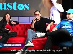Fucks a HUGE cock fan while her cuckold husband watches -