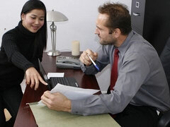 Office pound in the cowgirl pose with a hot Asian brunette Oi