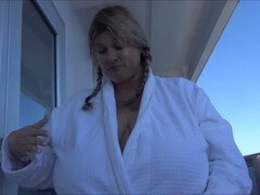 Balcony jerk off instructions on a cruise ship with busty milf Kimmie Kaboom