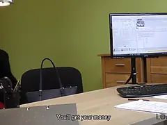 LOAN4K. Long-haired brunette Inga comes to a small loan...