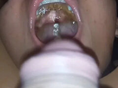 Brunette Latina Slave Swallows Cum Through Her Nose - Extreme Deepthroat Foot Worship