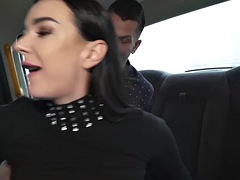 Busty taxi driver spreading her pussy for a lucky client