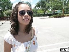 Curly-haired brunette Lana Mars fucks with a random guy