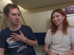 Redheaded Russian hoe takes hard dick on the train