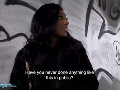 Public Agent Brit Dark-Hued Asia Rae Juggles her Donk on Gigantic Man-Meat