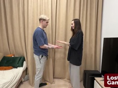 Hot Brunette Teen Loses Strip Hand Slap Game & Gets Wet POV Blowjob Outdoor