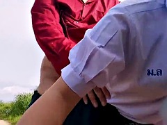 アジア人, アウトドア, 公共, 生徒, 教師, ティーン, タイ, ユニフォーム