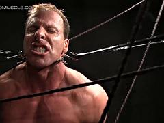 BoundMuscleJocks: Helpless Bottom Muscle Jock Takes Brutal Callahan Shocks and Cum-