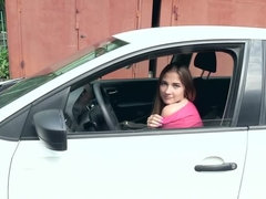 Morena, Coche, Peludo, Lencería, Desnudo