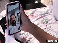 Horny asian stunners clothes up in glorious outfit and have threeway with tutor