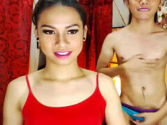 two Flirty ladyboys deepthroat and Fuck