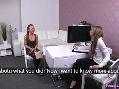 Lesbo Agent Fucks Cute Ponytail Babe With Cucumber