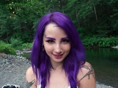 Purple-haired bimbo Val Steele gets properly fucked outdoors
