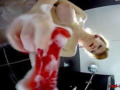 浴室, ディルド, フェティッシュ, 手コキする, 熟年, オマンコ, 赤毛, シャワー
