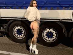 A Whore In A Truck Parking Lot Fucked In Public And Covered With Cum In Her Mouth