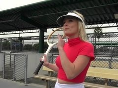 Beautiful, blonde milf is sucking hard cock