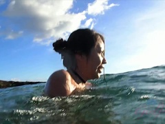 Amateur, Plage, Brunette brune, Petite amie, De plein air, Pov, Chatte, Nénés