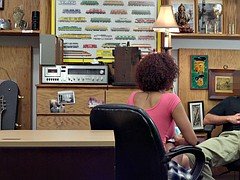 Curvy busty babe pounded by pawn dude