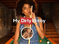 Enthousiasteling, Zwart, Vrouw, Orgasme, Klein, Biljart, Kut duiken, Tieten likken