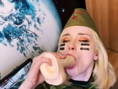 Sweetie fox mastutbating and sucking dildo in military outfit - SOLO