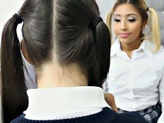 Ally and Freya flashes their teen pussies