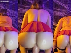 Velma showing off her incredible juggling skills with a massive monster cock