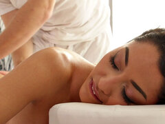 Oiled tiny babe pounded by masseur at romantic massage