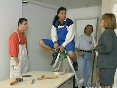 Chubby MILF In Black Stockings Gets Gangbanged By Horny Freaks