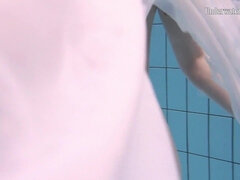 デカパイ, 茶髪の, 女, プール, 公共, ロシア人, 一人, 水中