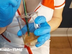 Breezy wife milks out sperm sample in CFNM nurse series with Milking-time