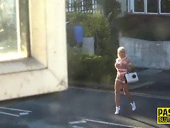 Busty cougar slave throats and gets nailed