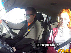 youthful ginger-haired tramp pussy examined at her driving test