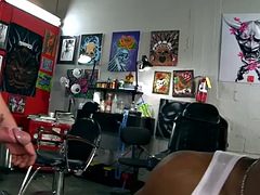 Real black thug picked up and fucked in the ass in a tattoo parlor
