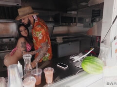 Food Truck Serves Big Oily Ass: Busty Hairy Brunette Mom Anna Chambers fucked Outdoors by James Angel