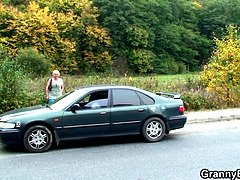 Old granny is picked up and pussy fucked