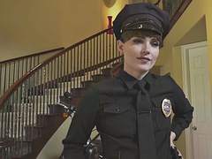 Blueeyed trans police comforting guy as she takes deep anal fuck