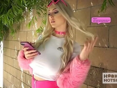 Skinny blonde teen Skylar Vox gets rough face fucked by online date