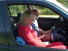 He is banging one very old blonde granny roadside