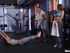 Pareja, Gimnasio, Lesbiana, Lamidas, Bragas, Coño