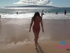 素人, ビーチ, ドレス, 指いじり, 露出狂, 彼女, ヌード, アウトドア